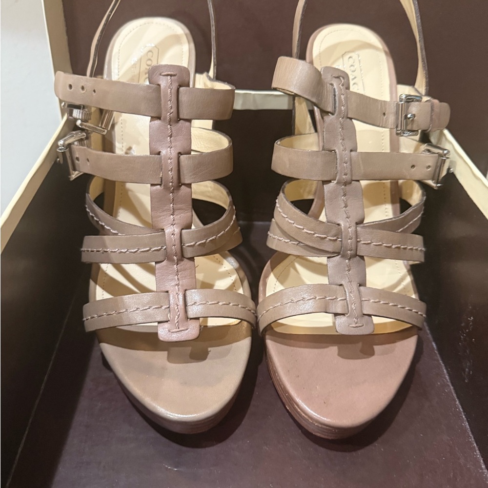 Coach Cream and Brown High-Heeled Sandals